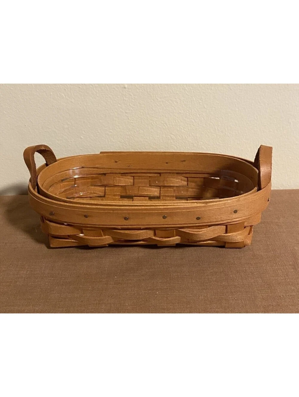 Longaberger 1997 Lavender Booking Basket W/ Protector 6 x 2 Leather Handles